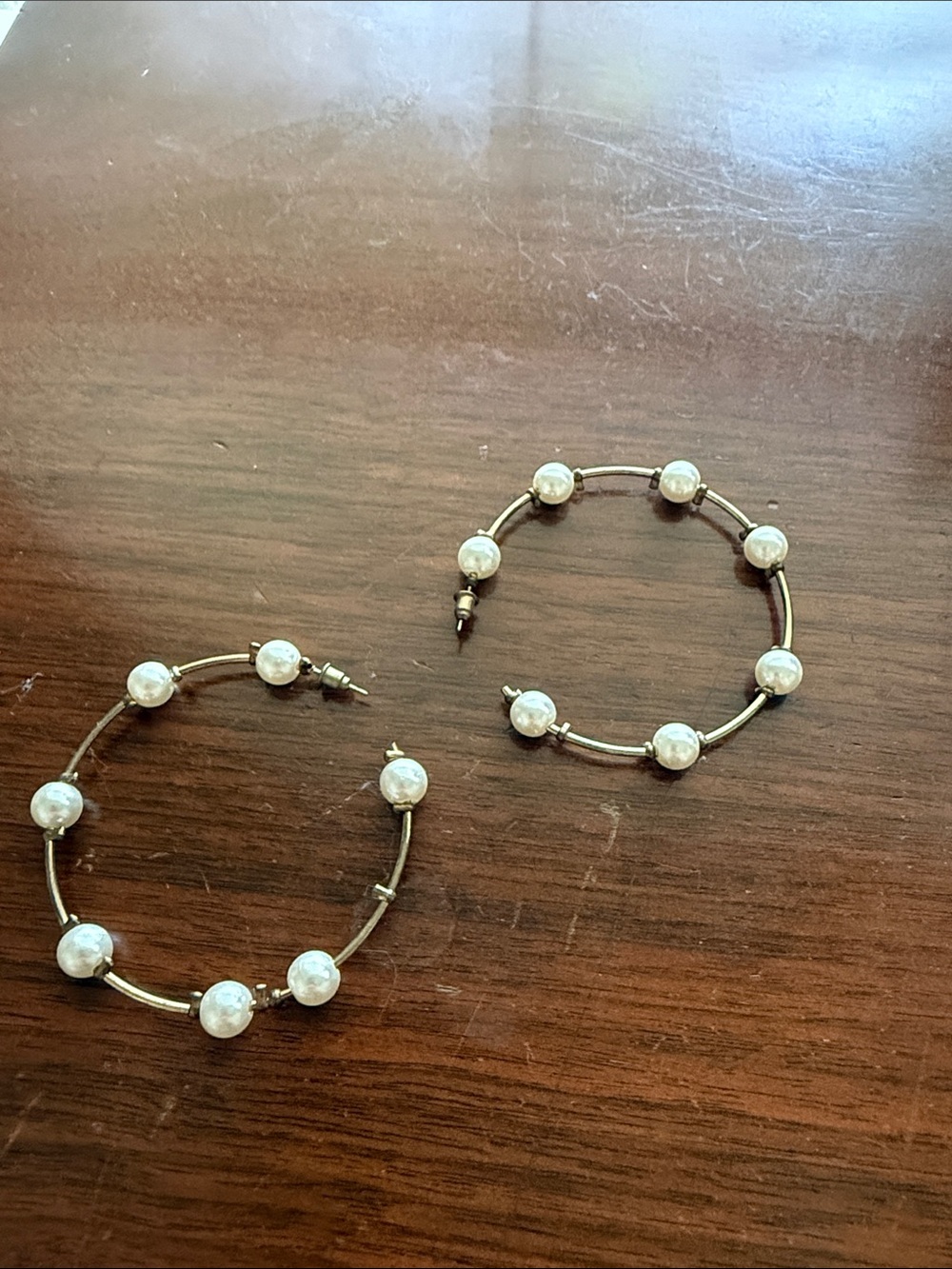 Gold-Tone Pearl Hoop Earrings - Women Jewelry